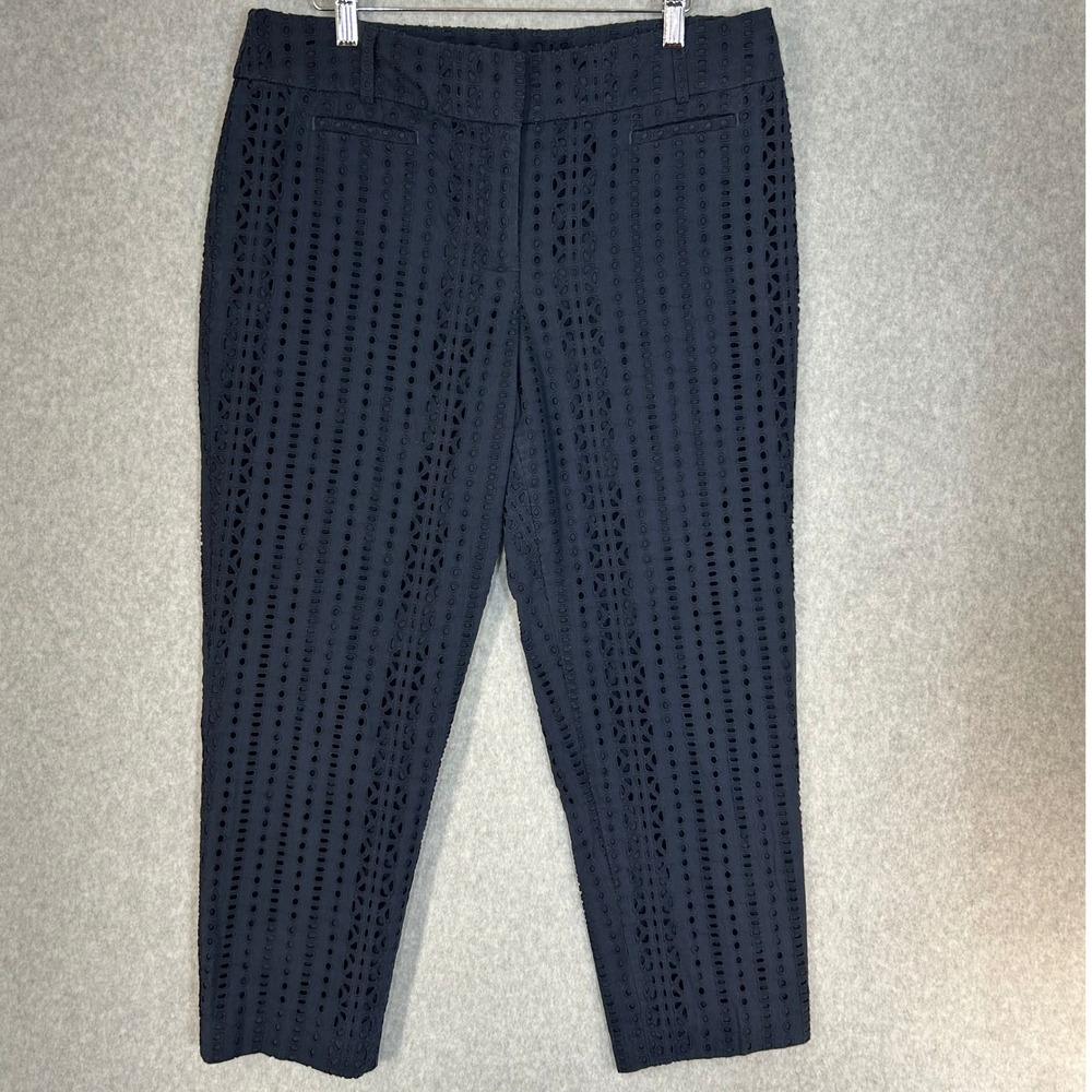 Ann Taylor LOFT Julie Riviera Pant Navy‎ Blue Eyelet Capri Cropped Women Size 10